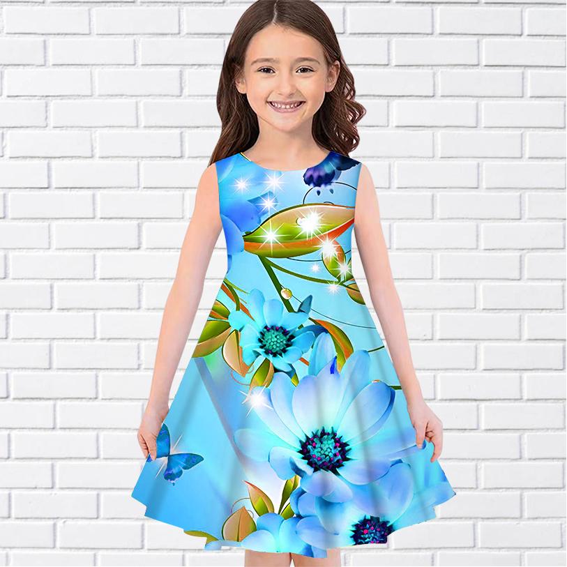Детское праздничное платье принцессы без рукавов с 3D цветком и бабочкой для девочек, майка для девочек старше четырех лет