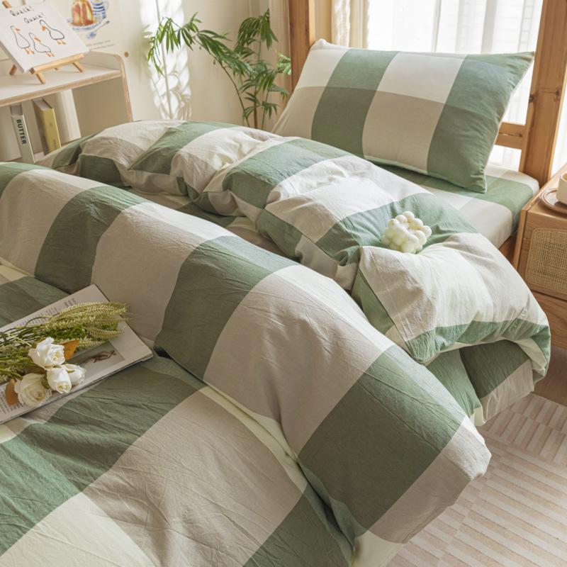 Хлопок Стиранный Хлопок Односпальное Постельное Белье Пододеяльник Студенческое Общежитие Чистый Хлопок Постельное Белье Комплект из Четырех Предметов Простыня Пододеяльник Простой Комплект из Трех Предметов