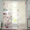 Watercolor Flowers Dragonfly Art Drapes for Living Room Bedroom Decor Transparent Chiffon Sheer Window Curtain