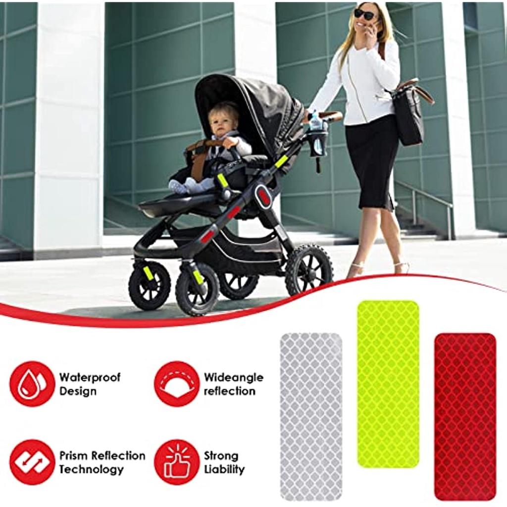 Упаковка из 24 предупреждающих светоотражающих наклеек 3 х 8 см. Предупреждающая лента безопасности. Самоклеящаяся защитная светоотражающая лента для велосипедов. Коляски. Школьные сумки. Рюкзаки.