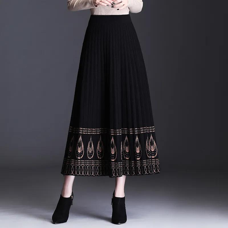 Женские трикотажные длинные юбки плиссированные женские весенние зимние осенние винтажные с высокой талией одежда Faldas