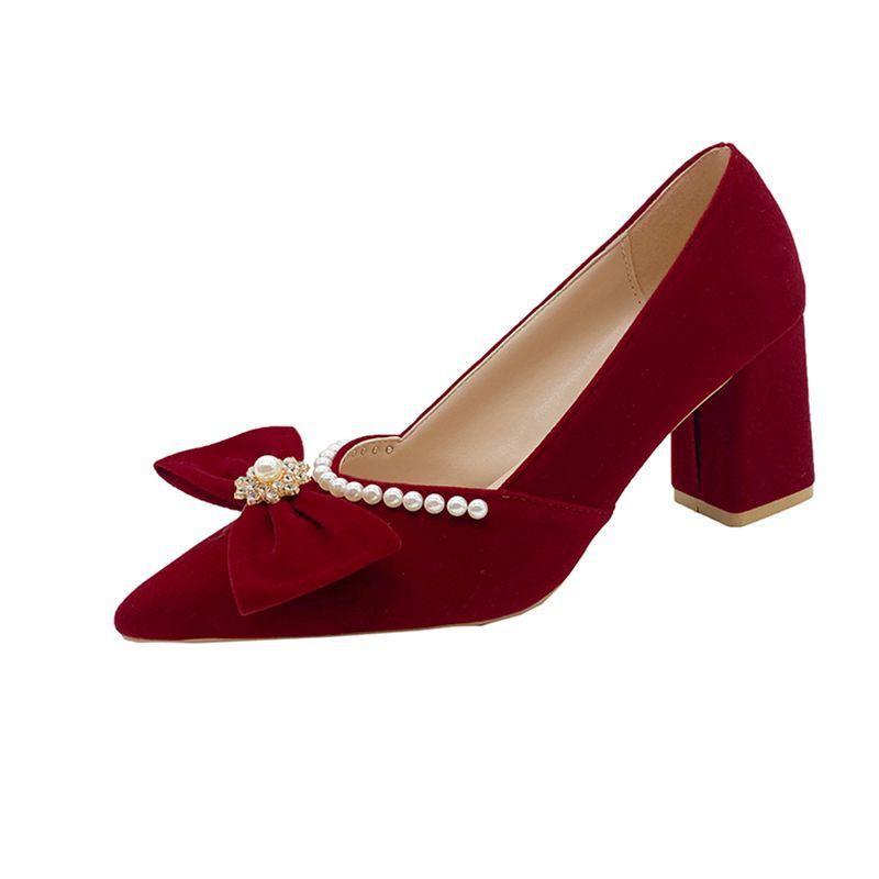 Свадебные туфли, туфли для невесты, новые красные туфли на высоком каблуке, толстый каблук, свадебное платье цисюхэ, две пары свадебных туфель не утомляют