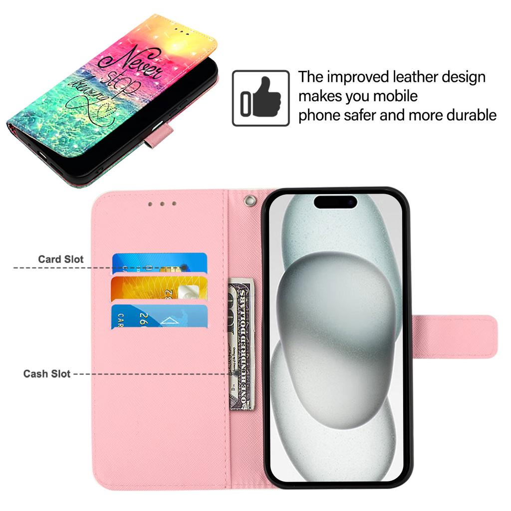 “Never Stop Dreaming" PU Leather Wallet Phone Case–Magnetic Clasp,Shockproof & Card Slots for iPhone,Samsung,Huawei,Xiaomi,Moto,Oppo Vivo and More