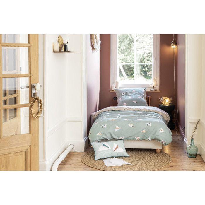 Parure de couette toutes dimensions "Petits Papiers" Réversible 100% Coton / 57 Fils/cm² - 140x200