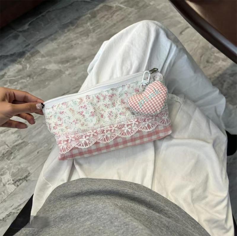 High Quality Sweet Lace Floral Design Pen Bag Large Capacity Multifunctional Stationery Bag Pencil Case Students Supplies