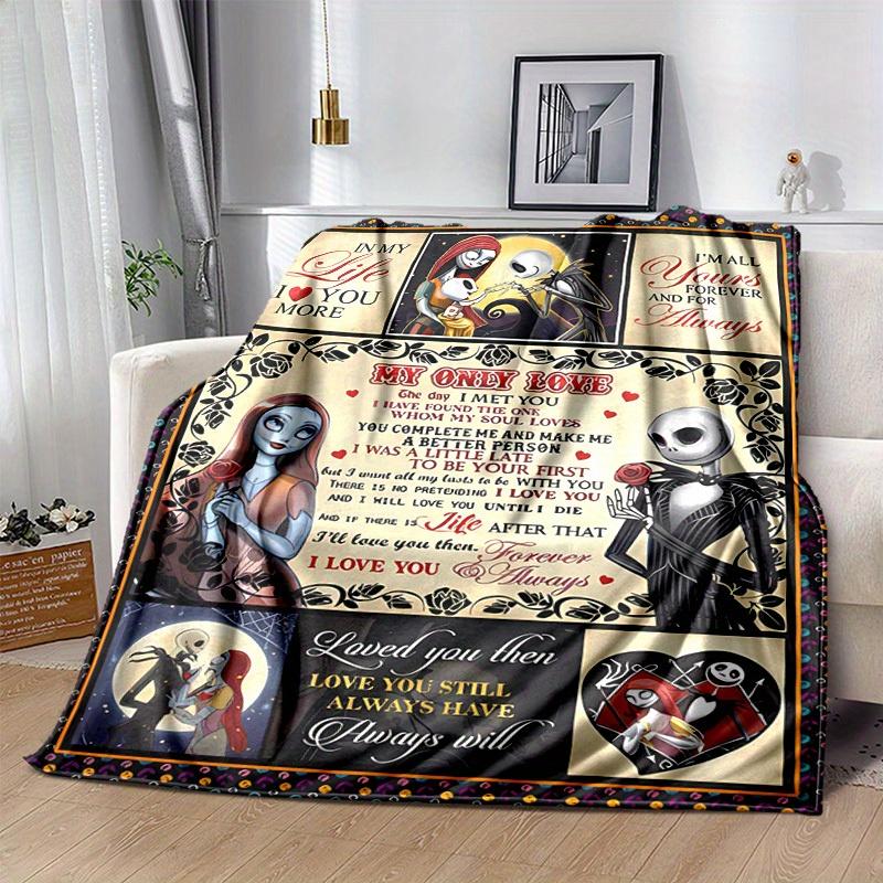 1pc, Cozy Home Decor Blanket: Jack and Sally's Eternal Love Perfect Gift for Bedroom, Living Room, Travel, Camping, Car