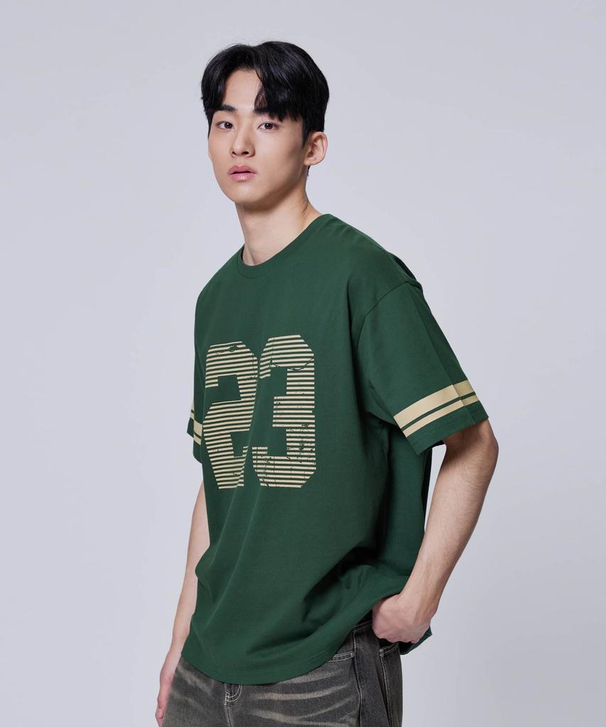 AGOD Oversized Vintage Rugby Short Sleeve T-Shirt [Deep Green]