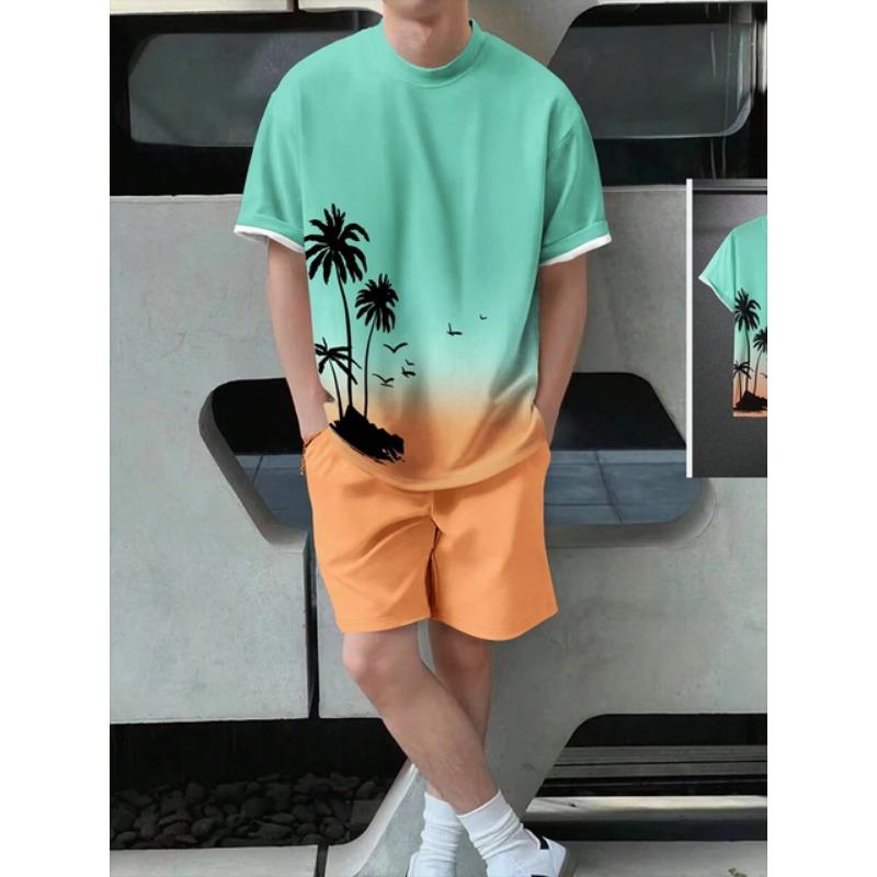 Летняя повседневная мужская футболка для спорта на открытом воздухе, пляжные брюки, уличные модные шорты с коротким рукавом и шнурком, мужской костюм