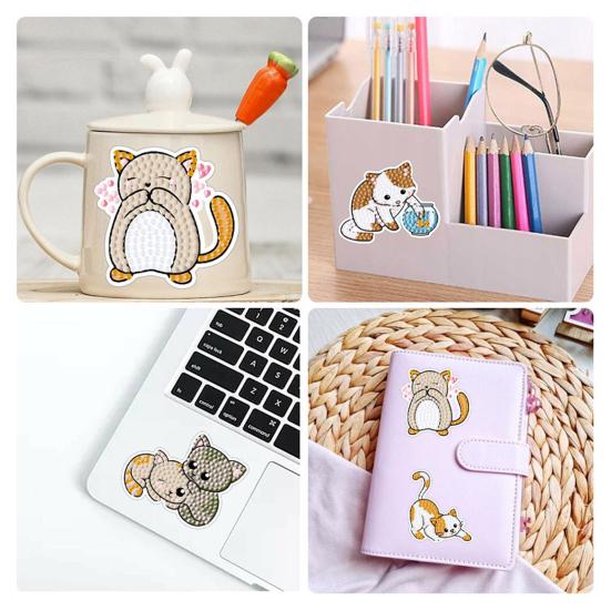 1 комплект, набор наклеек со стразами, креативная сверкающая наклейка с рисунком кота из мультфильма, бутылка для ноутбука