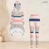 Women Plus Size Hooded Long Sleeve Printed High Low Top Fitted Pants Two Piece Set