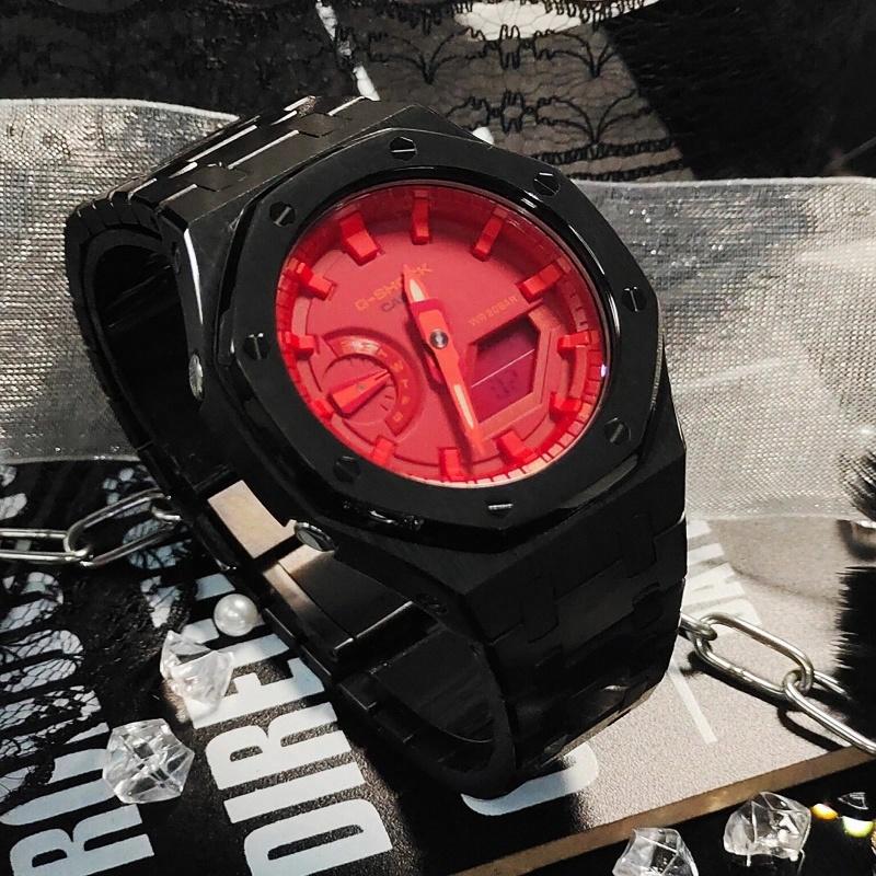 CASIO Customized watch modified series Farmer Oak Waterproof 200 meters GA-2100-1A1 modified-rose gold coral red Quartz St GA-2100-4A