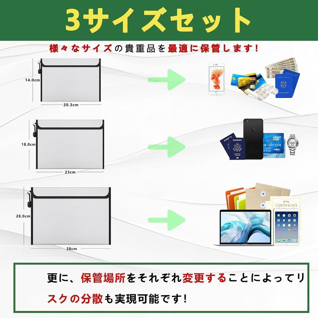 Fireproof Fireproof Fireproof Fireproof Storage Disaster Fireproof Storage Case for A4 Valuables Home Large Can Store Money Money Set of 3 Sizes Bag,