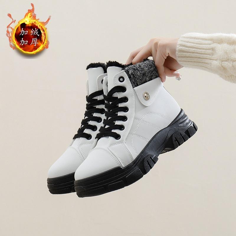 Women's Cotton Shoes 2024 Winter New High-top Shoes Women's Round Head Thick-soled Velvet Warm Women's Shoes QR168
