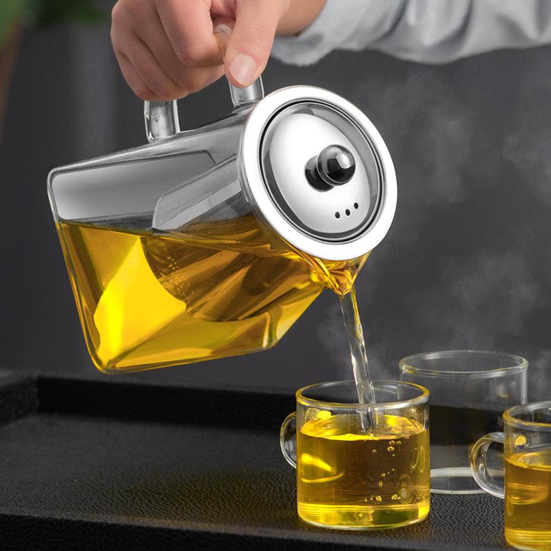 Чайник Kungfu Tea Pu 'er Чайный сервиз Чайная церемония Удобный офисный квадратный стеклянный цветочный чайник