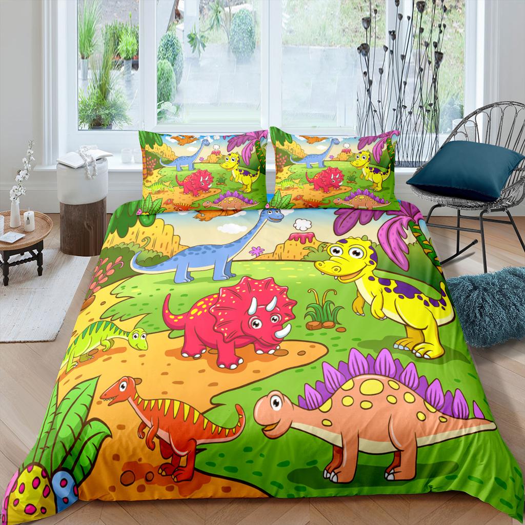 Cartoon Dinosaur Duvet Cover King Queen Kids Jurassic World Stegosaurus Tyrannosaurus Bedding Set 2/3pcs Polyester Quilt Cover