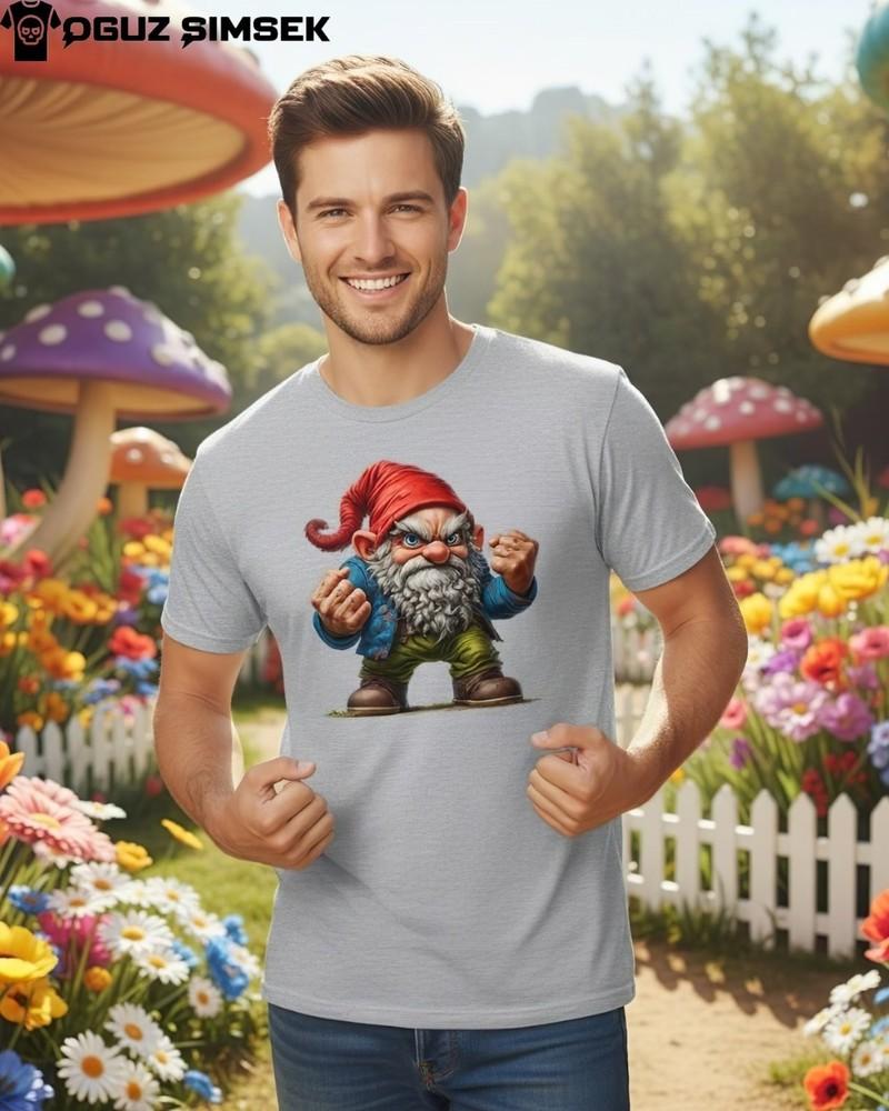 Свирепый Злой Садовый Гном Графическая Унисекс Футболка - Смешная Оригинальная Футболка