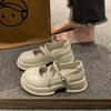 White Thick Heel Platform French Mary Jane Shoes Women's 2025 New Summer Round Head Light Mouth British Style Small Leather Shoes Women