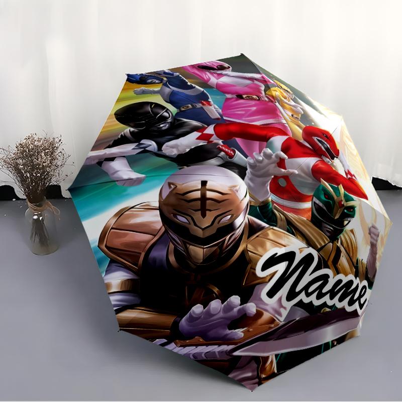 Personalized Name Mighty Morphin Power Rangers Print Umbrella - Automatic Open/Close, Eight-Rib Durable Frame, Automatic Folding Umbrella