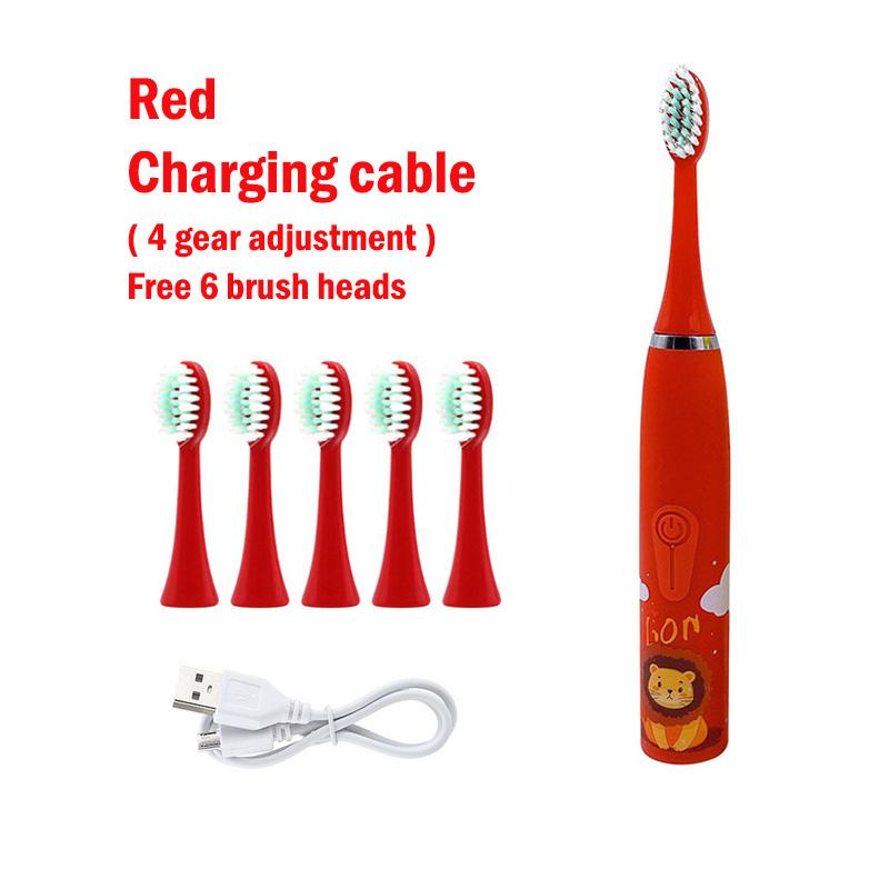 Детская электрическая зубная щетка со сменными насадками, красочная ультразвуковая перезаряжаемая мягкая щетка для чистки волос с мультяшным рисунком