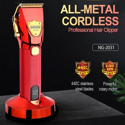 Профессиональная машинка для стрижки волос Wmark, 6500 об/мин, цельнометаллическая, 9cr18, лезвие, магнитная расческа, 2500 мАч, с зарядной базой, триммер для волос с ЖК-дисплеем