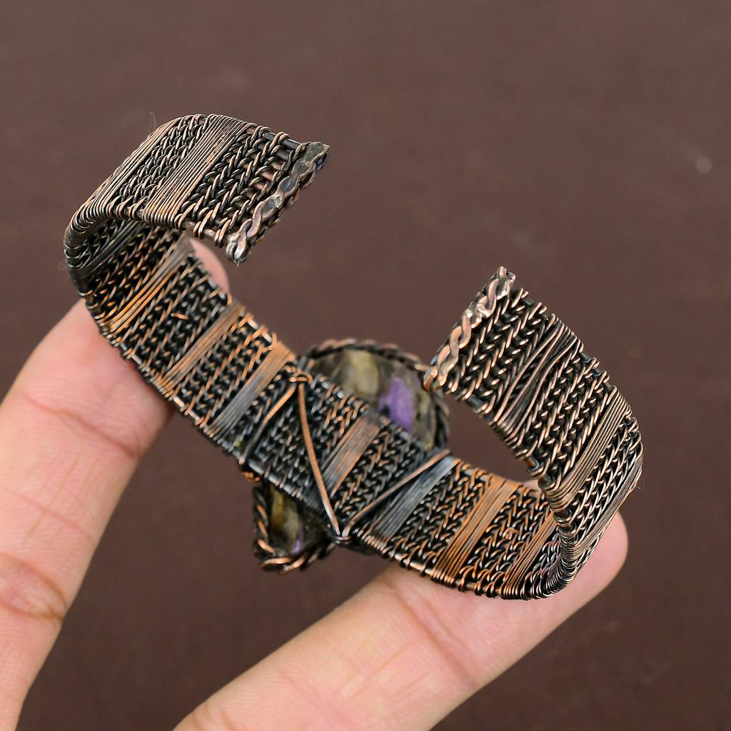 Русский чароит, браслет-манжета ручной работы с оплеткой из медной проволоки, регулируемый m1k27