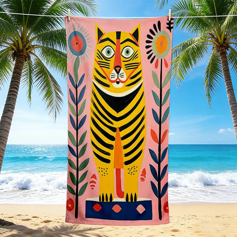 1Pc Tiger Garden Beach Towel, Quick Dry, Multi-Use for Beach Pool Gym Yoga Home Travel, Christmas, Halloween, Xmas Gift Em92815