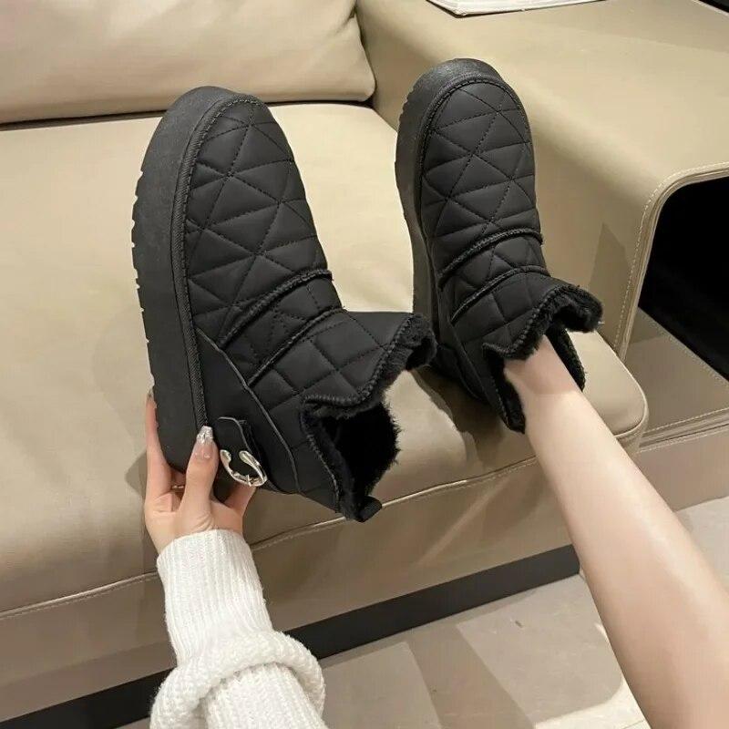 Женские зимние ботинки, зимние теплые плюшевые ботинки, непромокаемые тапочки, повседневная обувь на плоской подошве, зимние модные стильные ботильоны