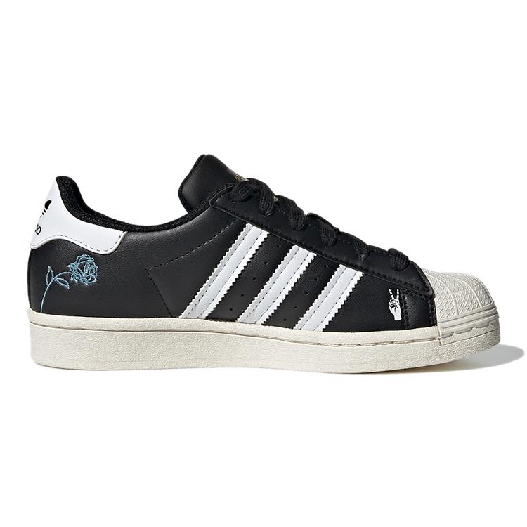 adidas Оригинальные Superstar Устойчивые к истиранию Устойчивые к истиранию Низкие Детские кроссовки для скейтбординга Черный Белый Синий FX5880