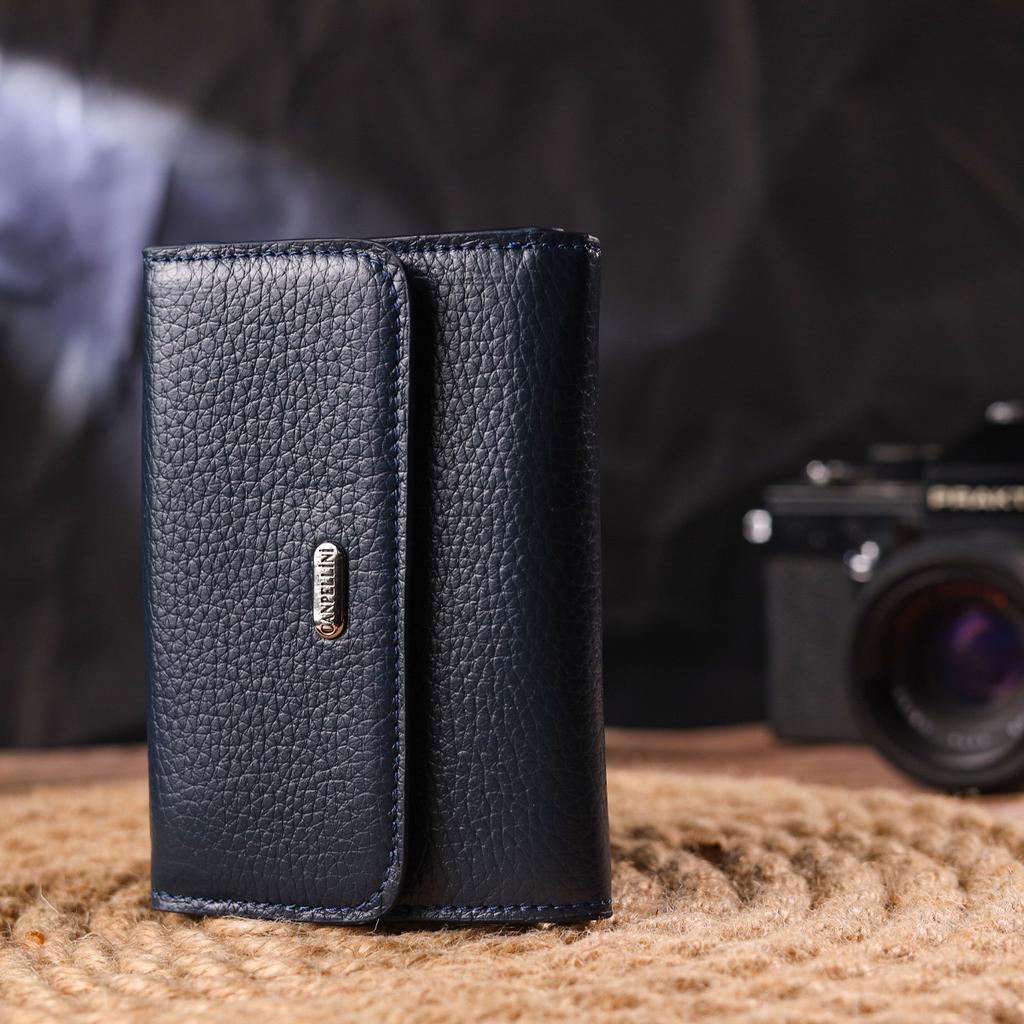 Практичный женский кошелек из натуральной кожи флотар CANPELLINI Wallet 21593 Синий