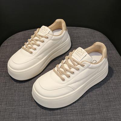 Кожаные белые туфли женские ранние весенние новые туфли на толстой подошве для увеличения роста универсальные повседневные спортивные туфли детские одинарные туфли