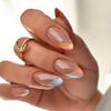 24pcs Color Gradient Press On Nails, Medium Length Almond Fake Nails Wit Golden Glitter Line Design, Glossy Full