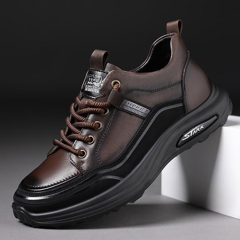 Trendy Men's Shoes First Layer Cowhide Autumn New Sports and Leisure Shoes Men's Light and Non-slip Daily Casual Leather Shoes Men's