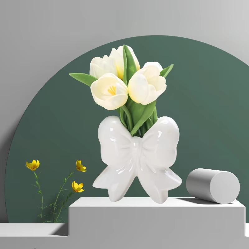 Керамическая ваза с бантом Ручная работа Керамика Горшок для растений Цветов Декоративные изделия для цветочных композиций Декор офиса Домашние аксессуары