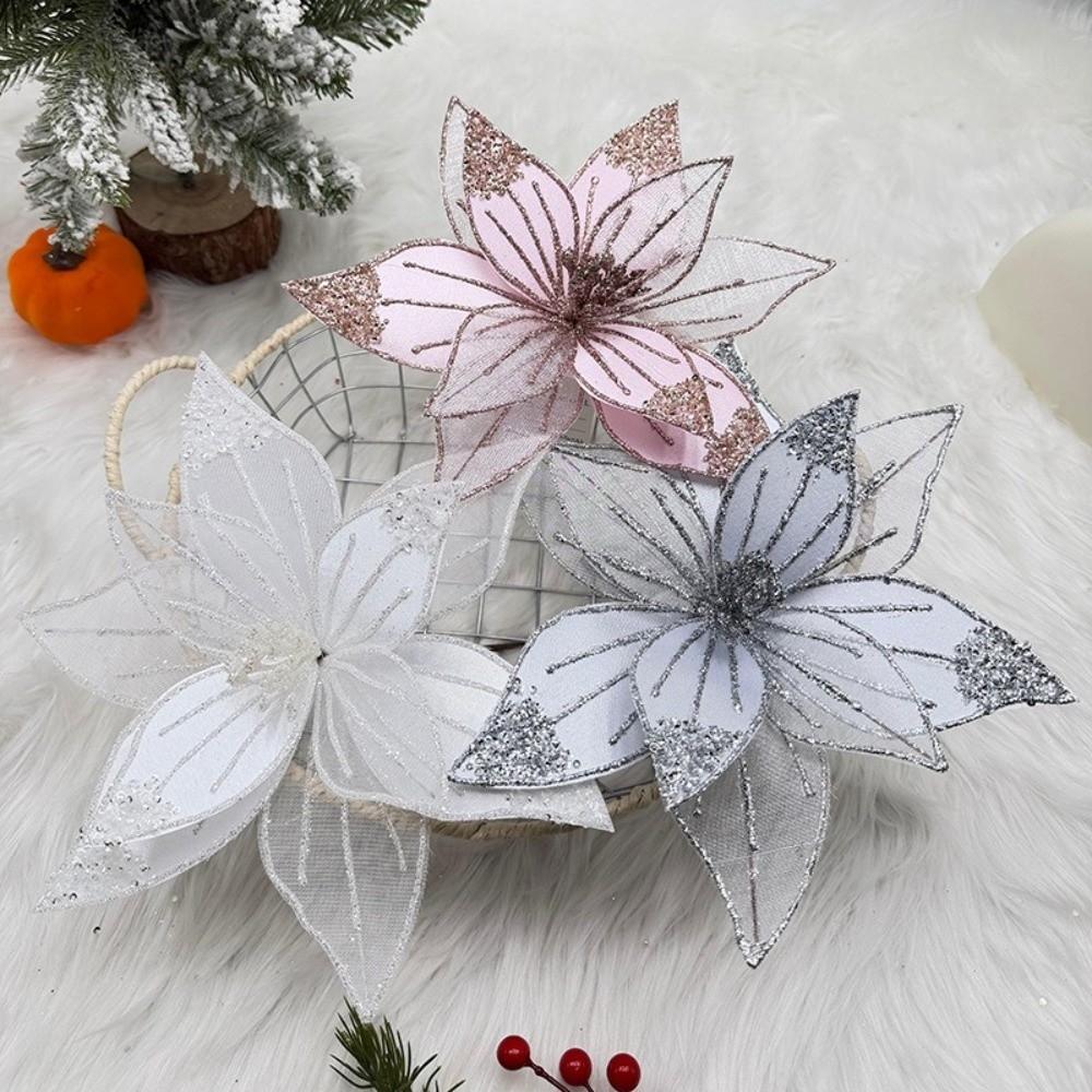 Sparkling Artificial Poinsettia Flower DIY Simulation Flowers Sequins Flower Wedding Decoration