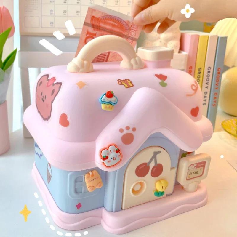 Creative DIY Piggy Bank Cartoon Cute Square Money Boxes Piggy Bank With Lock And Key Children Christmas New Year Gifts For Girls