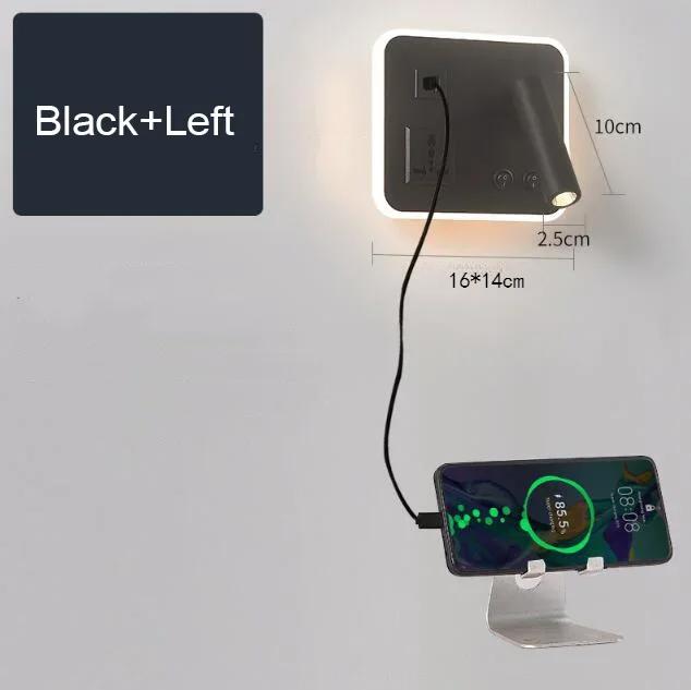 Светодиодные настенные лампы для сотовых телефонов с беспроводной зарядкой и USB-портом, скандинавские прикроватные светильники для спальни, вращающиеся с выключателем, лампа для чтения