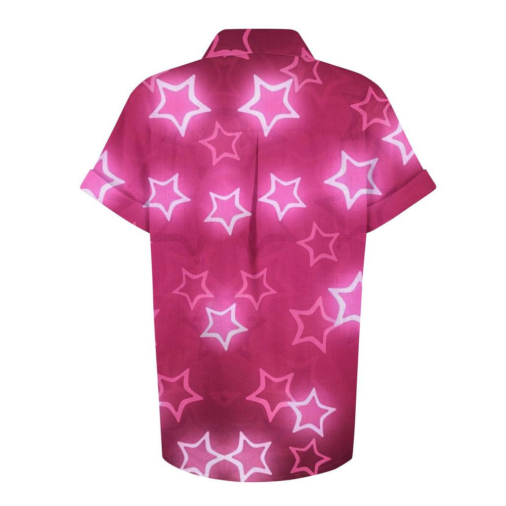 Женская свободная повседневная рубашка с короткими рукавами и отворотом с цифровым принтом и карманом