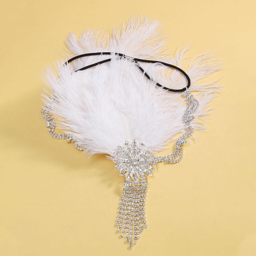 Exquisite Vintage Feather Headband Sequin Crystal Masquerade Hair Band Rhinestone Tassel 1920s Hair Accessories Women