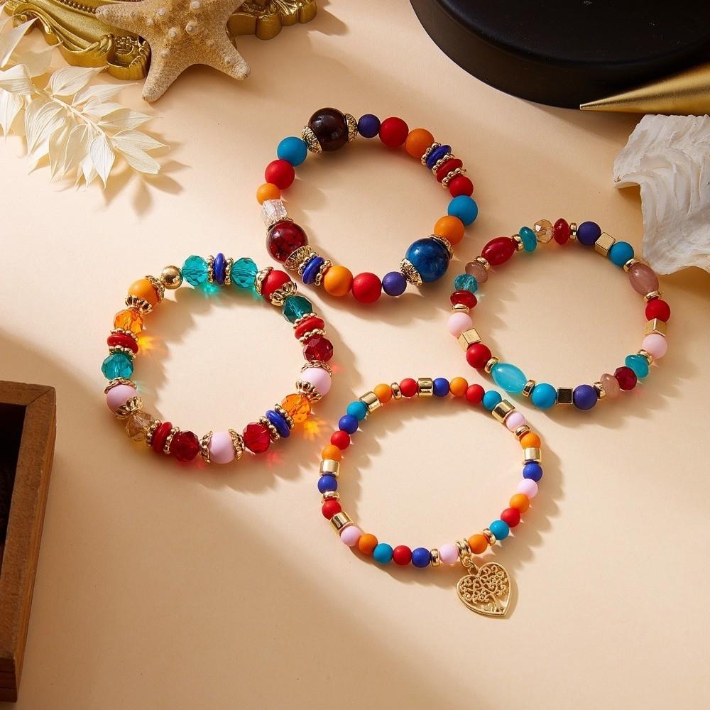 Crystal Women Bangle Set Ethnic Style Multi-Layer Bracelets Vintage Bohemian Beads Bracelet Women