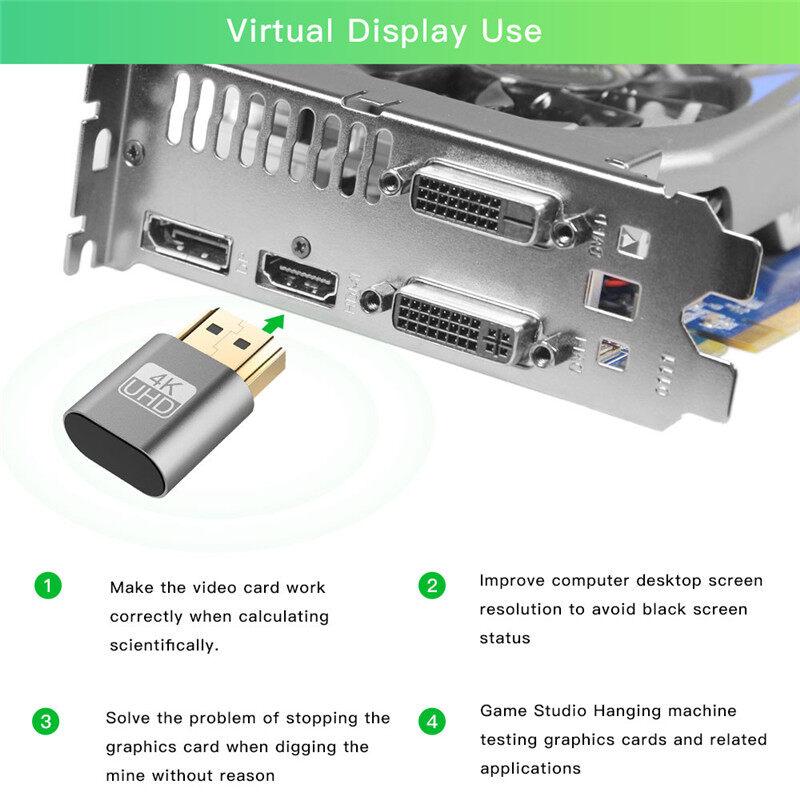 HDMI Virtual Display Adapter 4K DDC EDID Dummy Plug Headless Ghost Display Emulator for Video Bitcoin Mining Support 1920x1080P Plug and Play