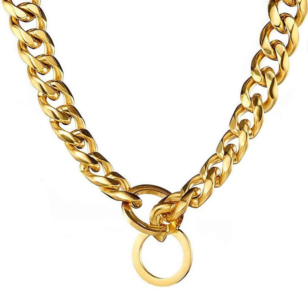 Сверхпрочный 19 мм ошейник-удавка из нержавеющей стали для собак, ожерелье для домашних животных из серебристого золота 18 карат, кубинское звено для питбуля, мастифа, бульдога