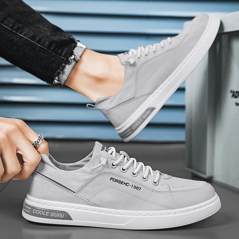 Мужская обувь на лето, дышащая, новая, тонкая, стильная, спортивная и повседневная, парусиновая, на одну ногу, плоская обувь, модная обувь для работы