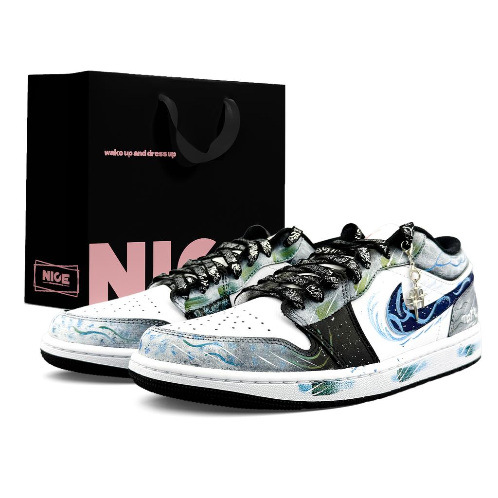 Jordan Air Jordan 1 Low Винтажные Баскетбольные Кроссовки Унисекс Черный Серый DC0774-101(Team1053-BOX)