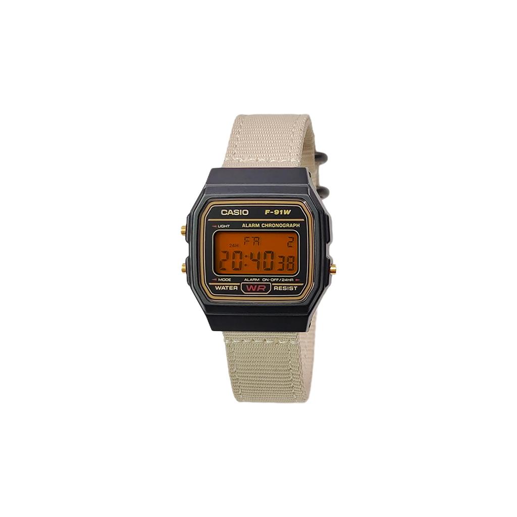 Casio Коллекция Custom Часы с кварцевым механизмом и нейлоновым ремешком Мужские часы Черный циферблат F-91WG-9(Watch5--)