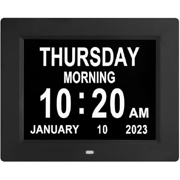 TMC 2025 New Digital Clock for Seniors, Large Display Calendar Dementia Clock with Date, Day & Week, 3 Medication Reminders+ 5 Alarms, SD Card Video,