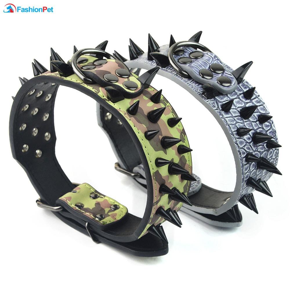 Высококачественный ошейник для больших собак из искусственной кожи с черными острыми шипами и шипами для больших собак Pitbull Mastiff