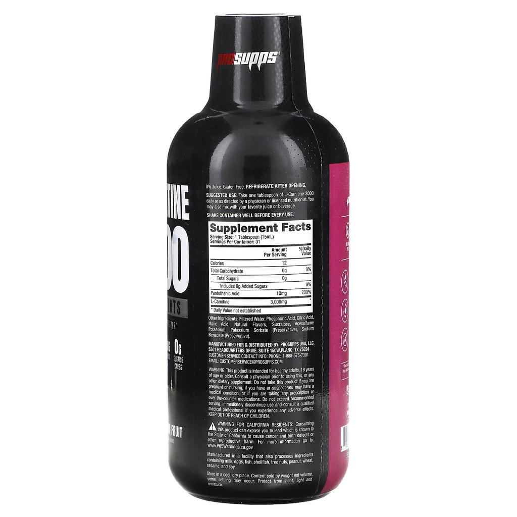 L-Carnitine 3000, Liquid Shot, Dragon Fruit, 473Ml(16Fl Oz)