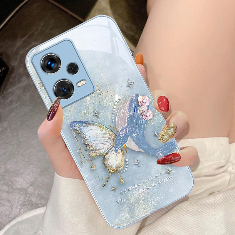 Мечтательные цвета бабочек для Xiaomi 14 Ultra 13 Lite Redmi Note 13 11 Pro 12 Plus Poco X6 3 Pro F4 6 GT Закаленное стекло Чехол для телефона