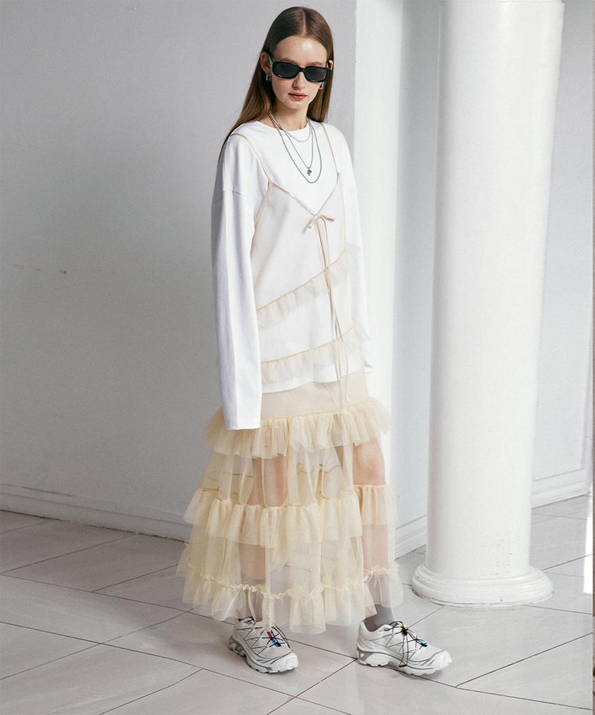 DEWEDEWE Balletcore Mesh Dress_Beige