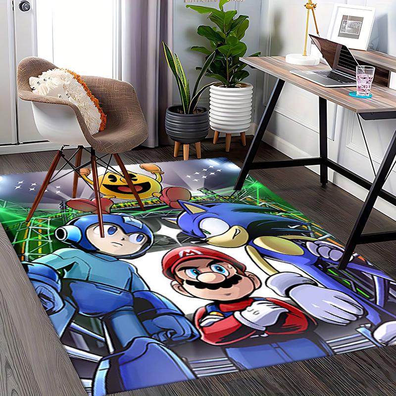 1pc Pac-Man, Mega Man, Sonic the Hedgehog & Mario Chair Mat, Office Rug - Non-Slip Carpet for Home Decor, Gaming Room, Living Room, Bedroom - Suitable